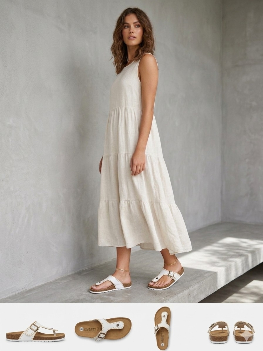 A. Giannetti White Leather Buckle Footbed Sandals